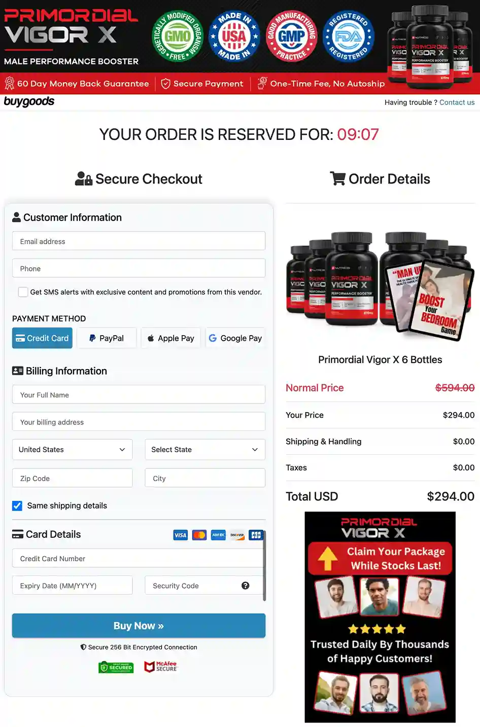 Primordial VigorX Secure Payment Checkout